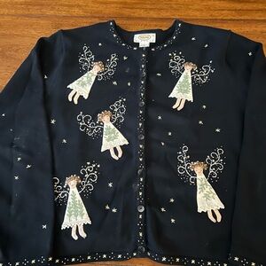 Talbots Black  Cardigan with Angel Design